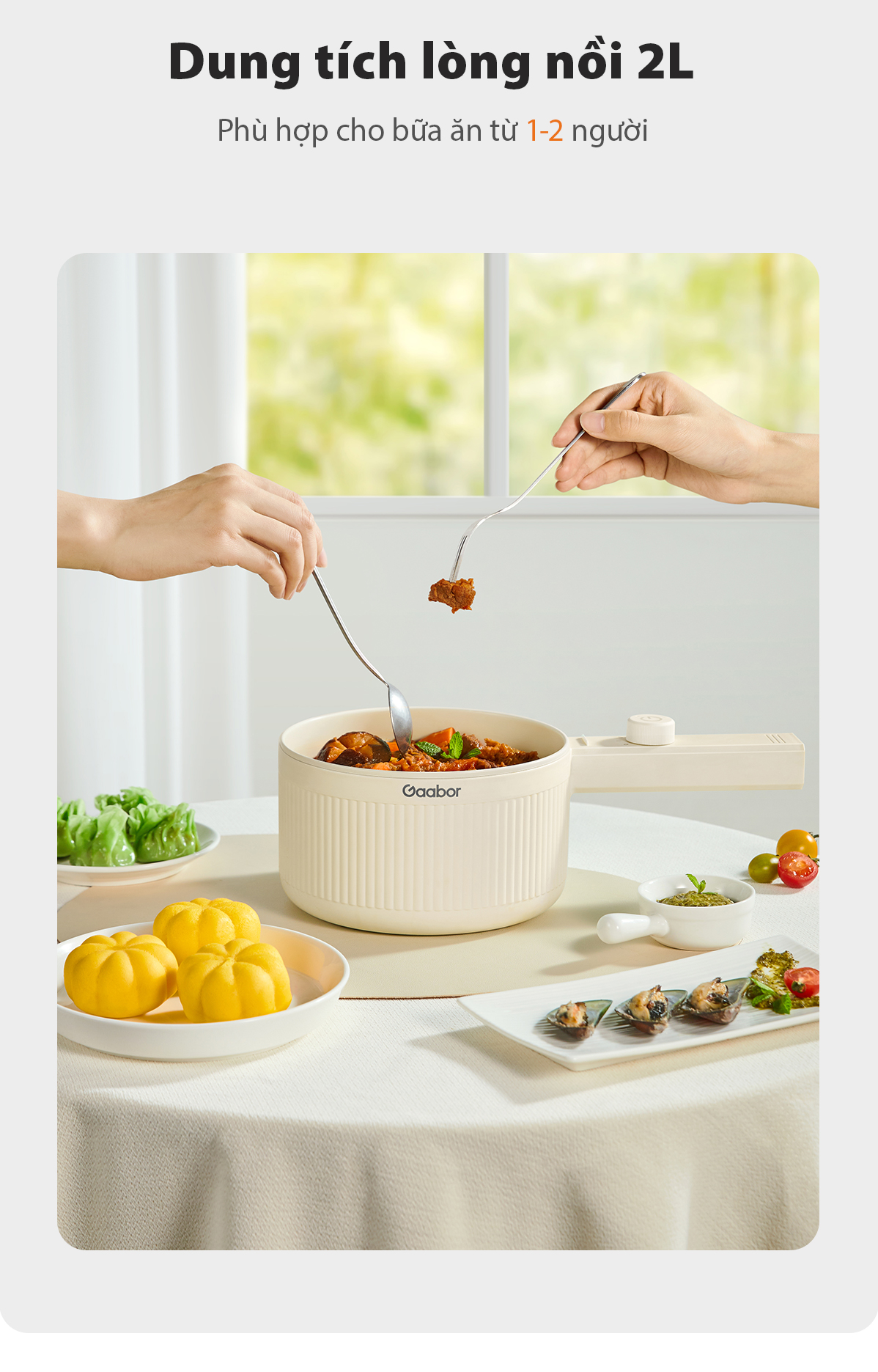 Mô tả Nồi nấu đa năng Gaabor EC-20E01B 2L chiên xào hấp kèm xứng hấp lẩu điện cầm tay điều chỉnh nhiệt độ - 9