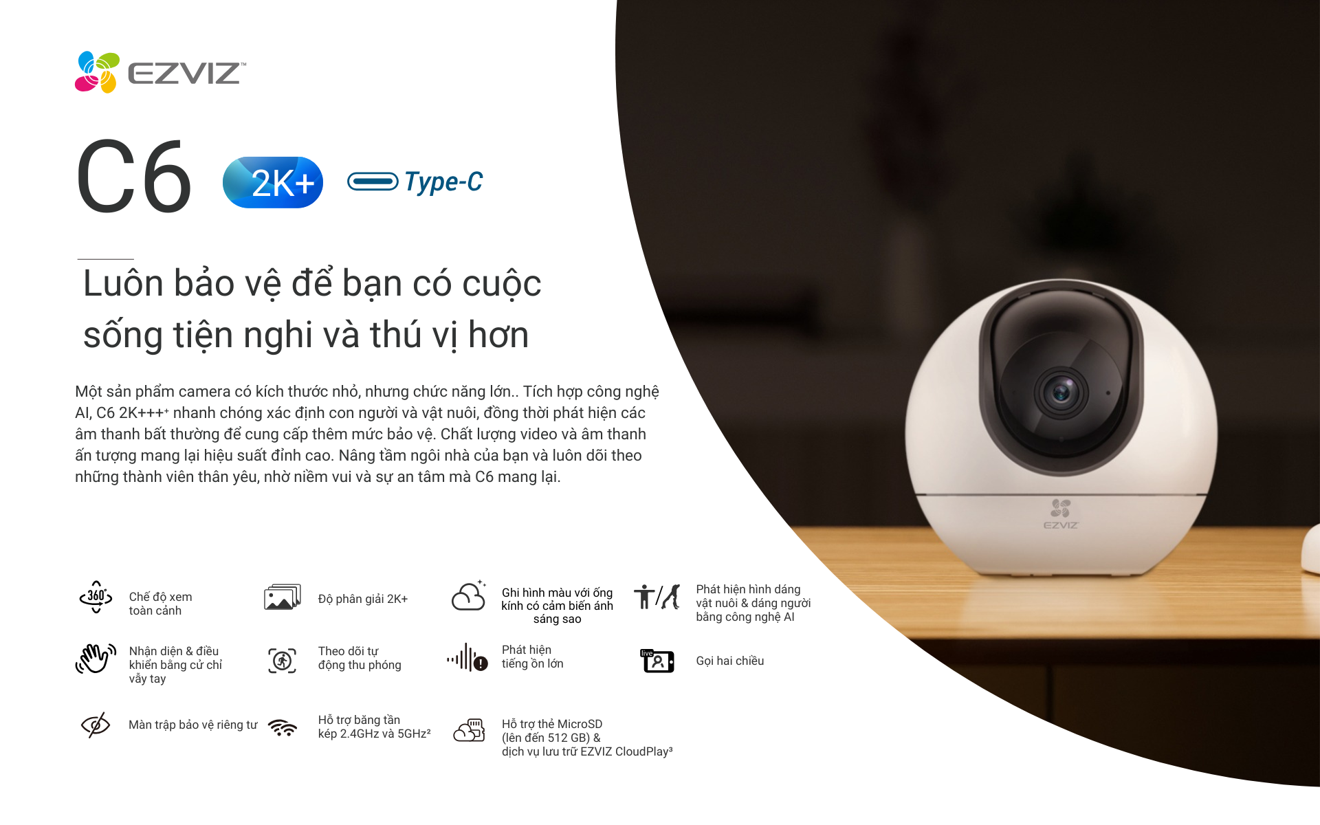 Mô tả Camera WI-FI EZVIZ C6 4MP Quay Quét 360 Độ, Ống Kính Cảm Biến - 1