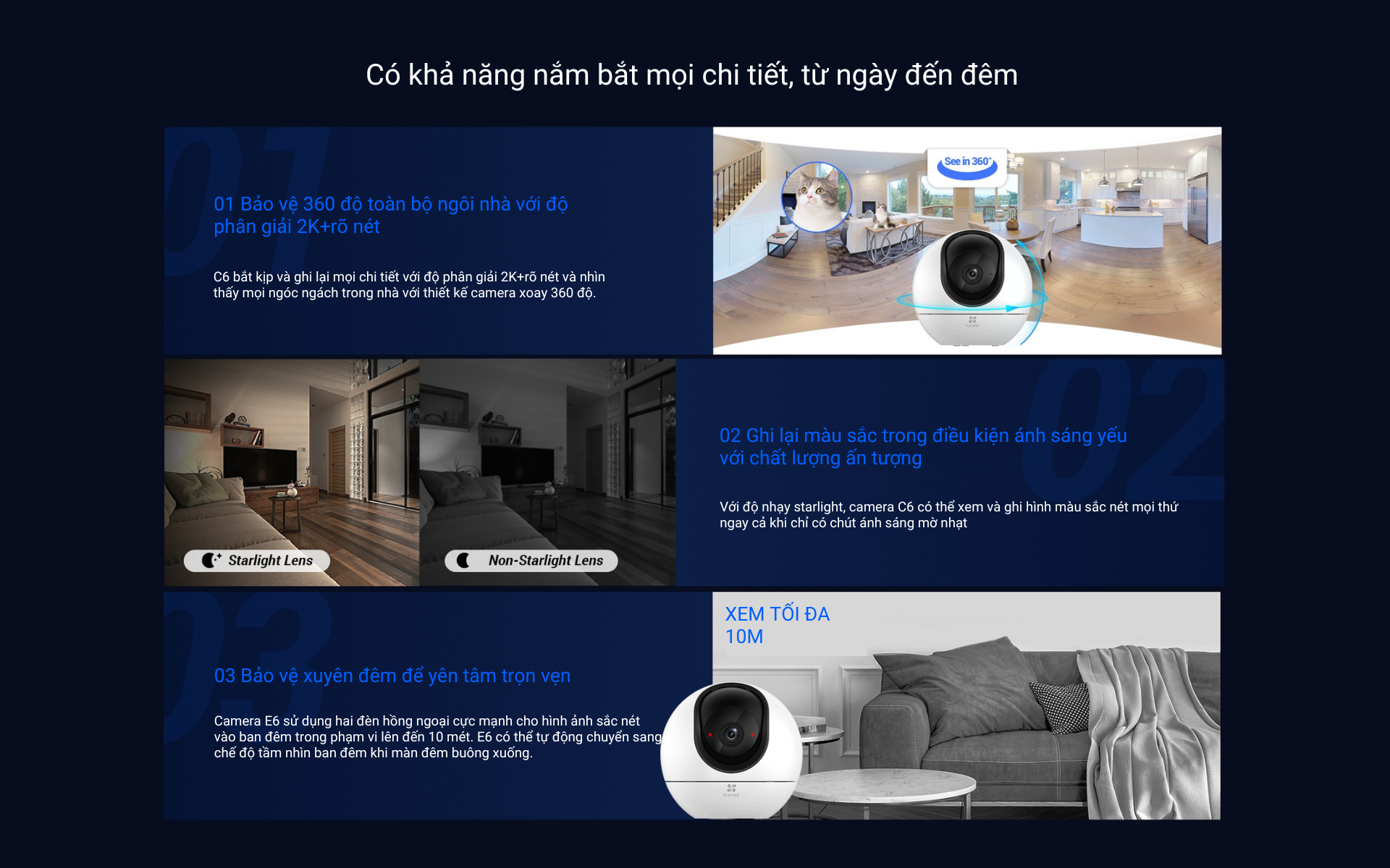 Mô tả Camera WI-FI EZVIZ C6 4MP Quay Quét 360 Độ, Ống Kính Cảm Biến - 2