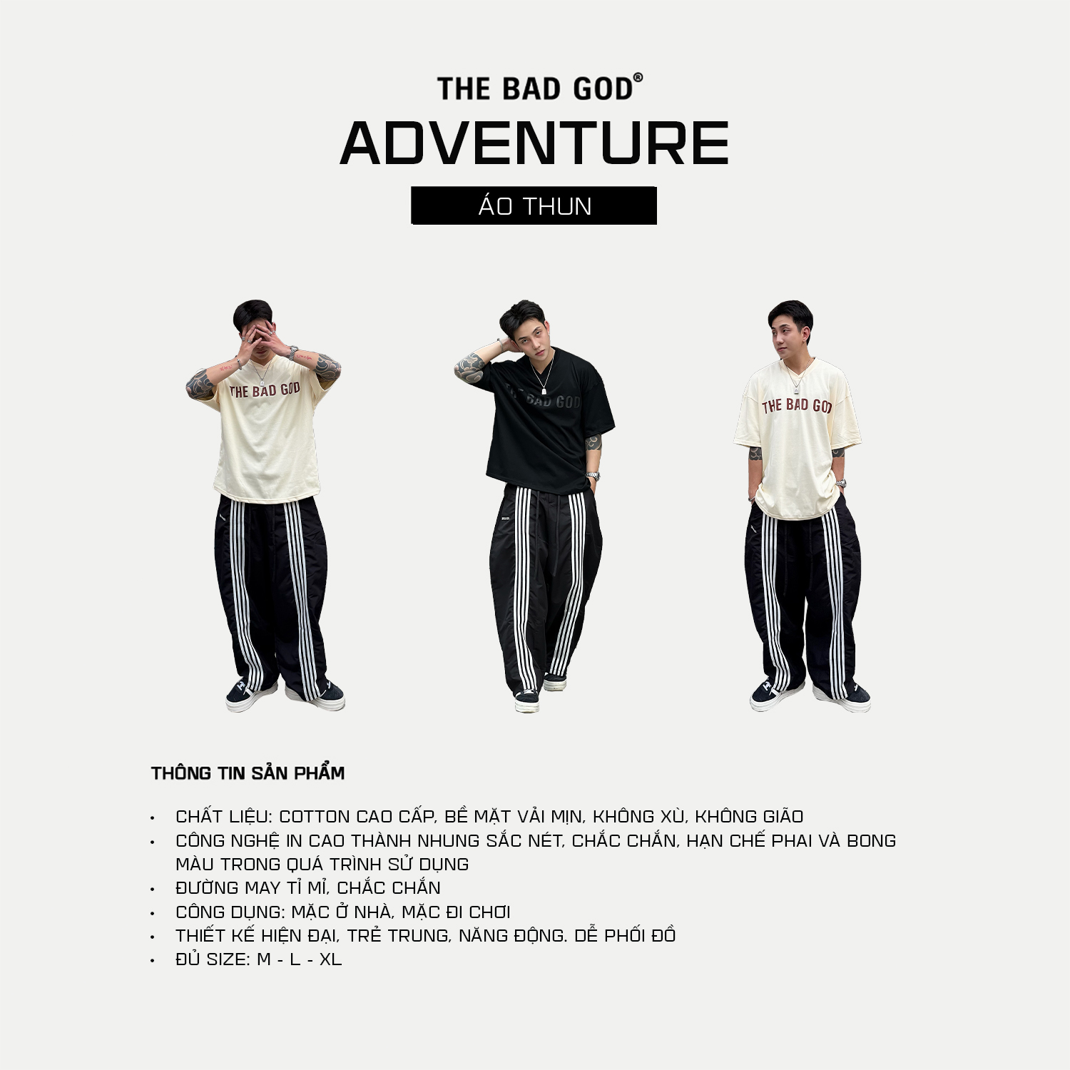 Mô tả Áo thun The Bad God Adventure cổ V cotton thời trang nam nữ boy phố - 2