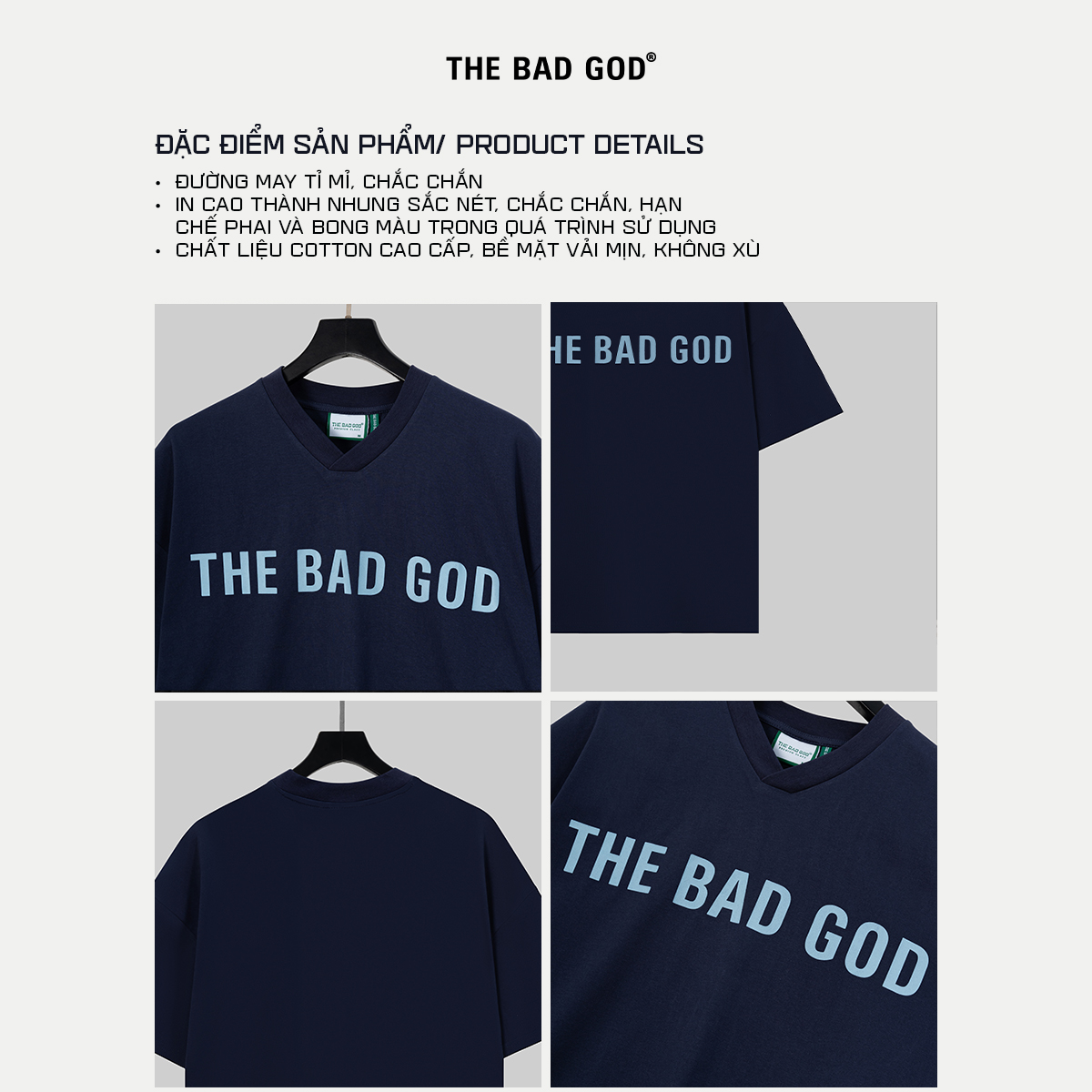 Mô tả Áo thun The Bad God Adventure cổ V cotton thời trang nam nữ boy phố - 7