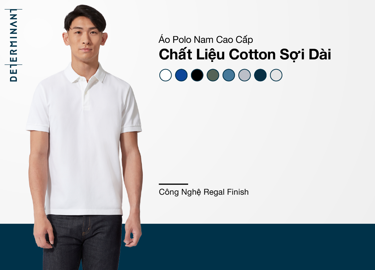 Mô tả Áo thun nam polo DETERMINANT - Cotton cao cấp Visdry kháng nước thấm hút tối đa - P01 - màu trắng - 1