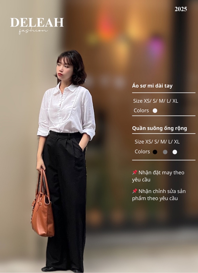 Mô tả De Leah - Áo Sơ Mi Dài Tay + Quần Suông Ống Rộng - Thời Trang Thiết Kế - 1