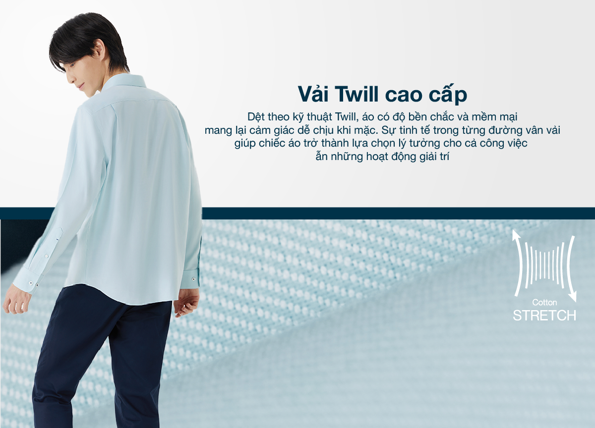 Mô tả Áo sơ mi nam tay dài DETERMINANT 100% cotton siêu dài - công nghệ Visdry, chống nhăn -  SS01 - màu xanh - 11