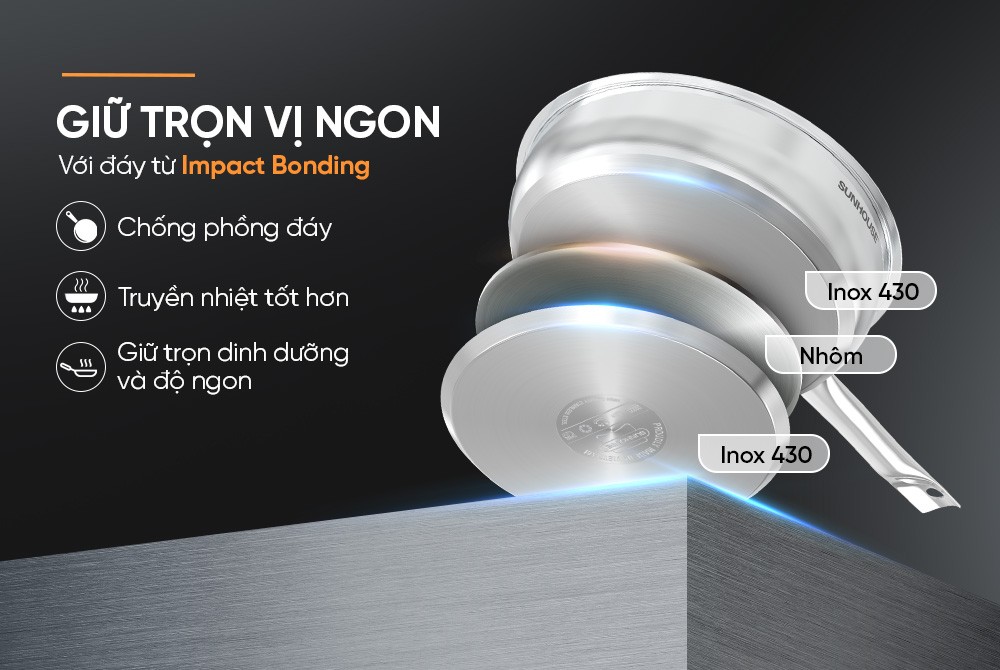 Mô tả Chảo Inox Impact Sunhouse ECO INxxM5 dùng trên mọi loại bếp - 6