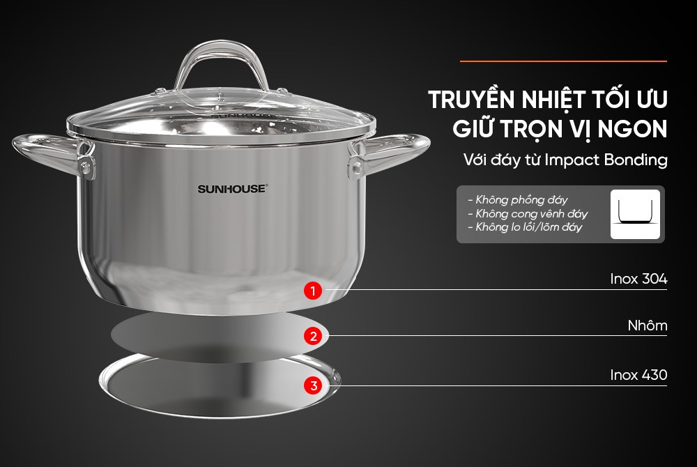 Mô tả Nồi Inox 3 đáy Sunhouse SHG301-xx dùng trên mọi loại bếp - 5