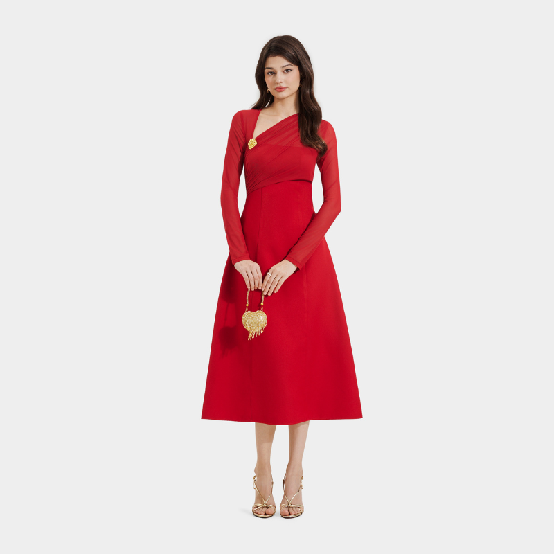 Mô tả Đầm Kiểu Nữ MARC FASHION Form A Tay Dài Phối Lưới Thun Cài Hoa - FASH111924 - 1