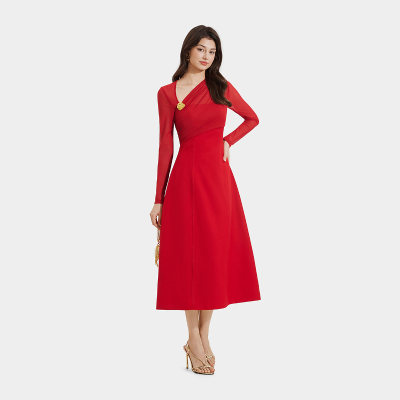 Mô tả Đầm Kiểu Nữ MARC FASHION Form A Tay Dài Phối Lưới Thun Cài Hoa - FASH111924 - 2