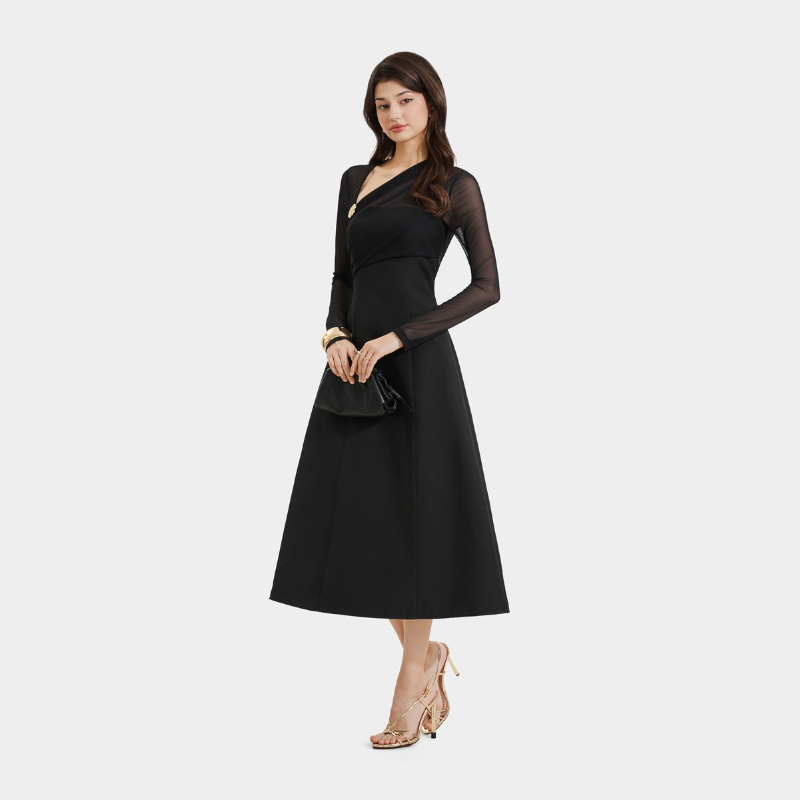 Mô tả Đầm Kiểu Nữ MARC FASHION Form A Tay Dài Phối Lưới Thun Cài Hoa - FASH111924 - 5