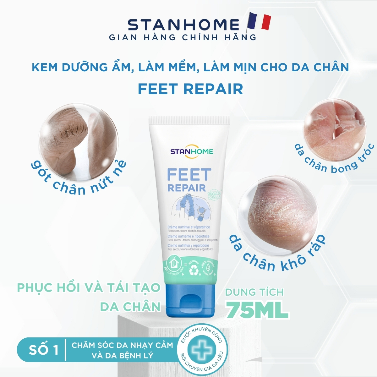 Mô tả Kem dưỡng ẩm làm mềm, mịn cho da chân Stanhome Feet Repair 75ml - 1
