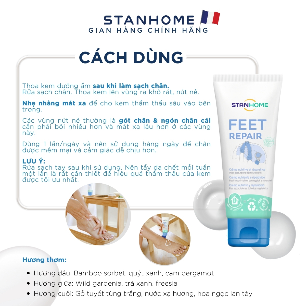 Mô tả Kem dưỡng ẩm làm mềm, mịn cho da chân Stanhome Feet Repair 75ml - 2