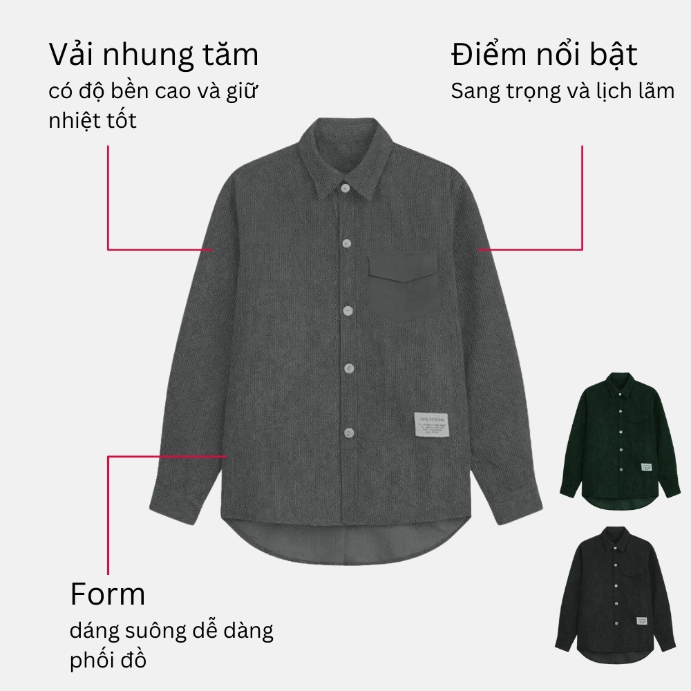 Áo Sơ Mi Nam Nhung Tăm Dài Tay Trơn Basic Cao Cấp Chống Nhăn Đủ Màu Halley A5