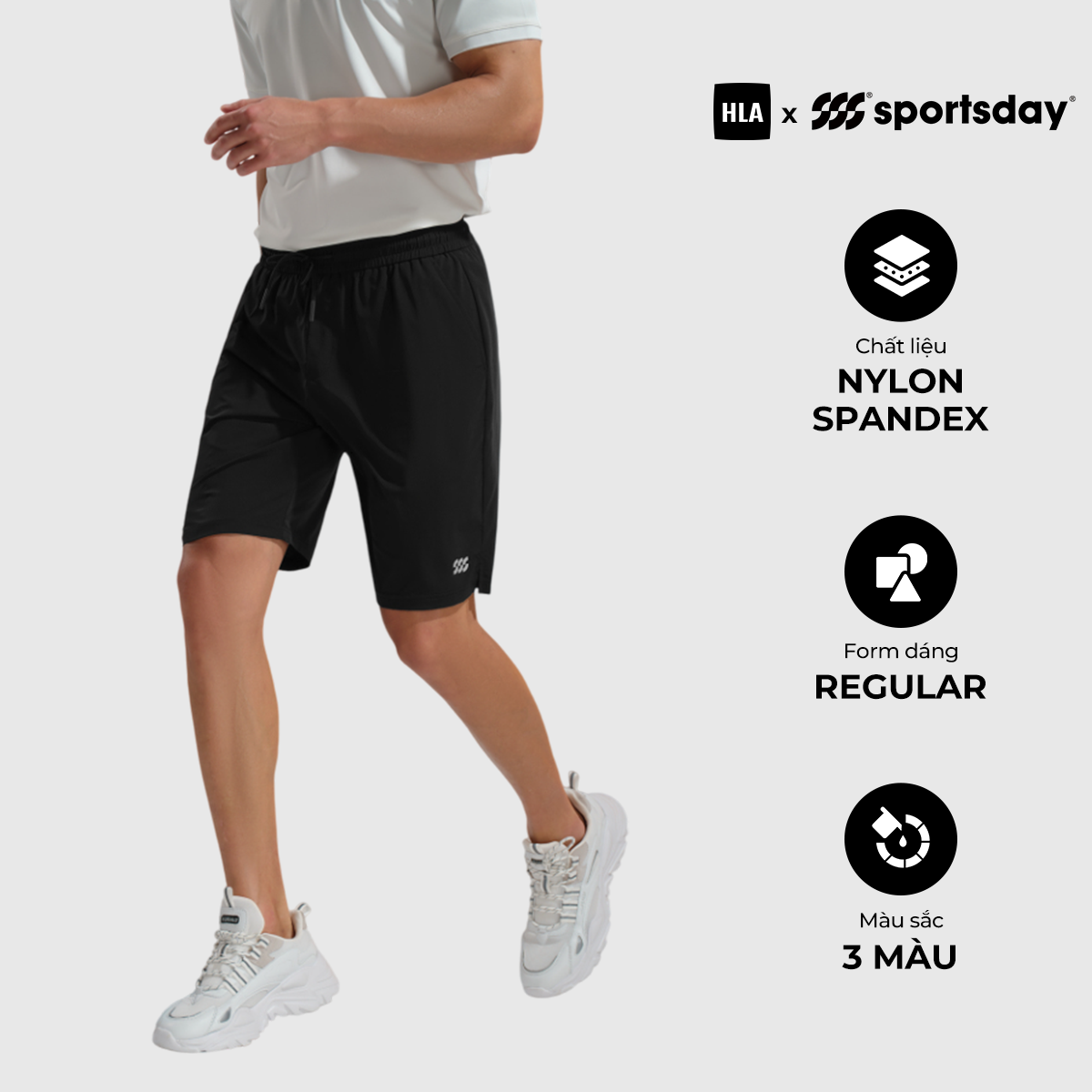 Mô tả Quần short thể thao nam HLA Sportsday Series lưng thun dây rút, chất liệu mát lạnh mềm nhẹ, co giãn thoải mái, thấm hút - 4