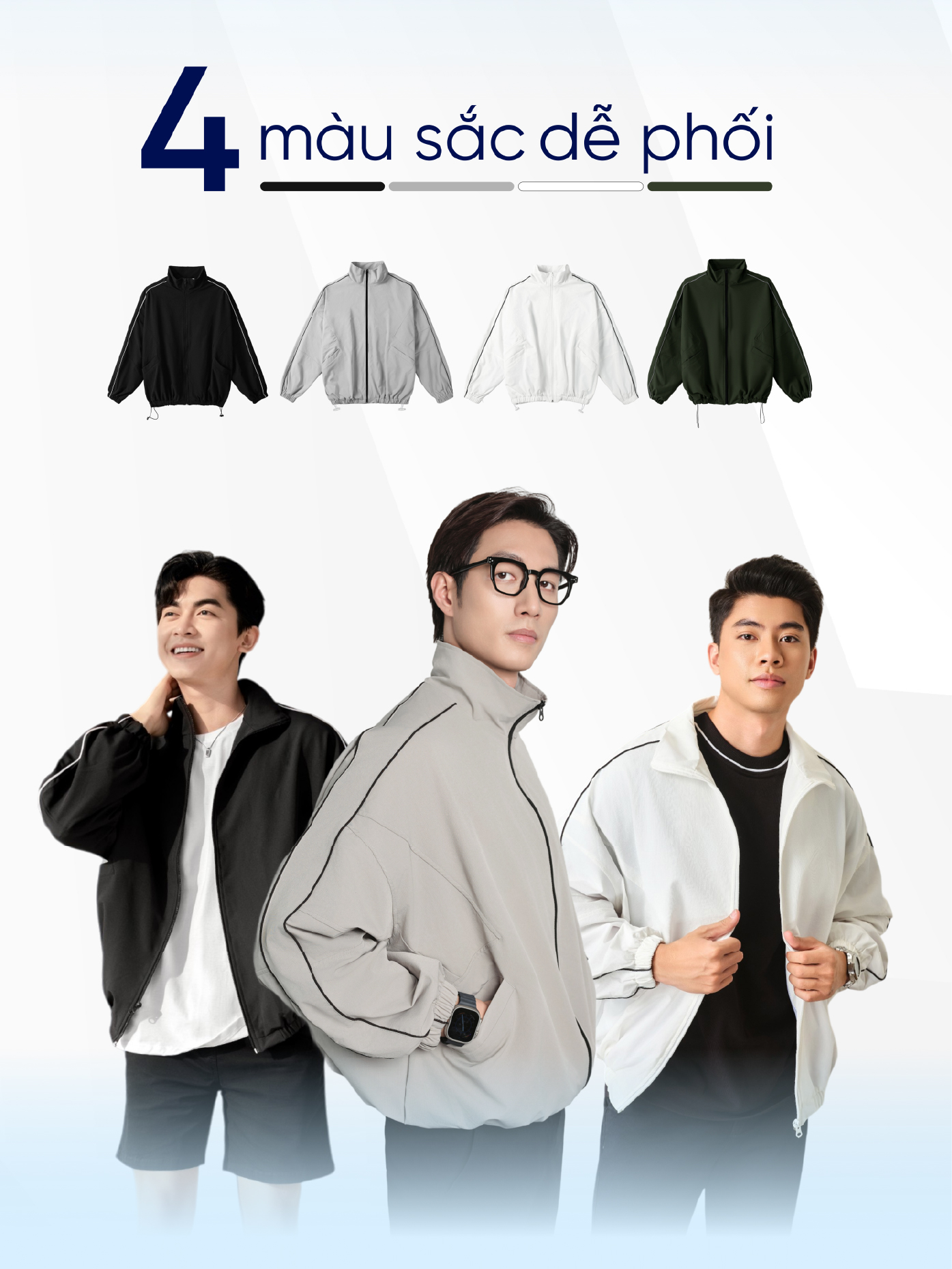 Mô tả Áo khoác nam VARIANTS vải dù nhám co giãn, trượt nước, form crop trẻ trung, năng động - HUSSIO - 3