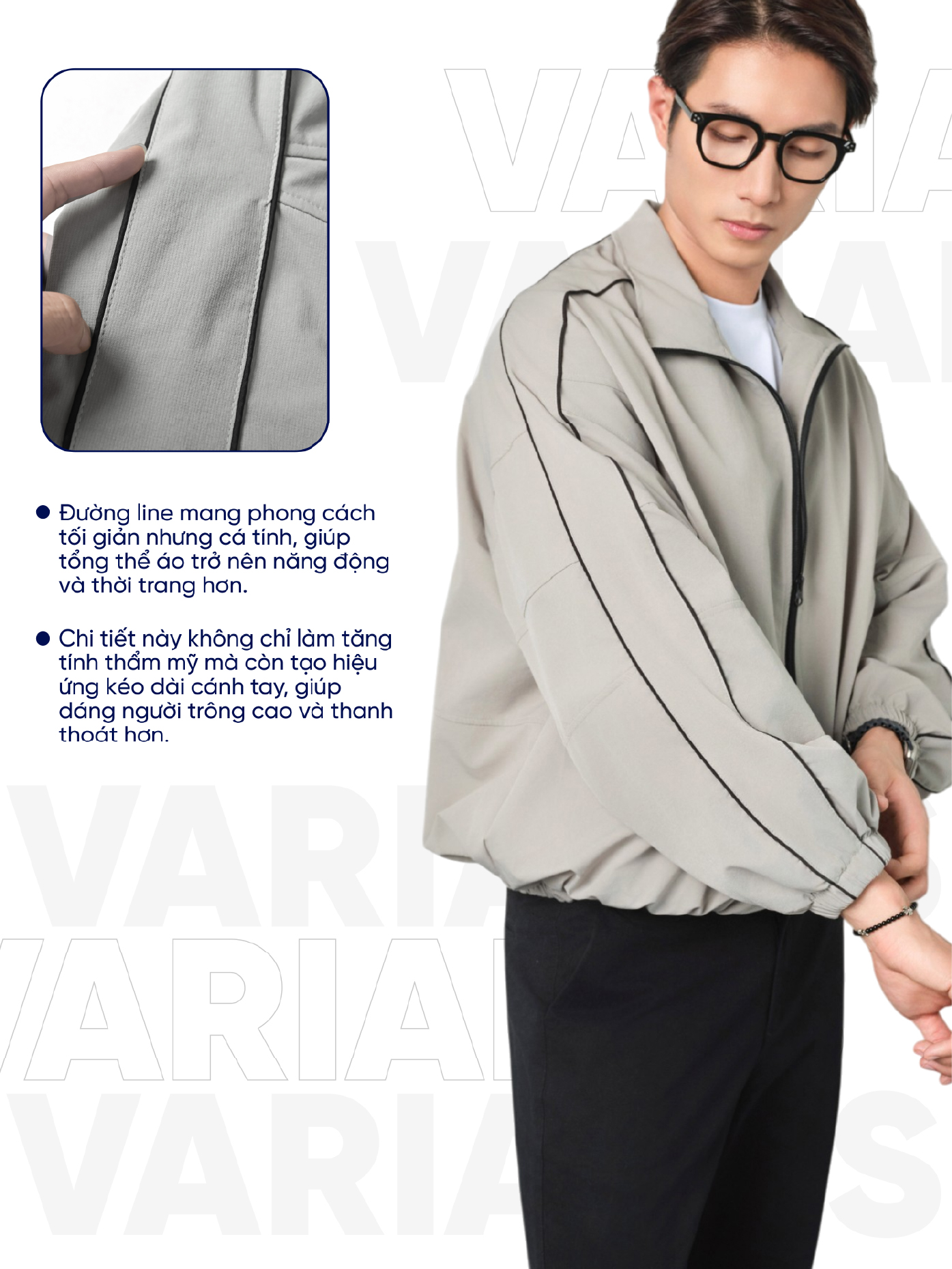 Mô tả Áo khoác nam VARIANTS vải dù nhám co giãn, trượt nước, form crop trẻ trung, năng động - HUSSIO - 5