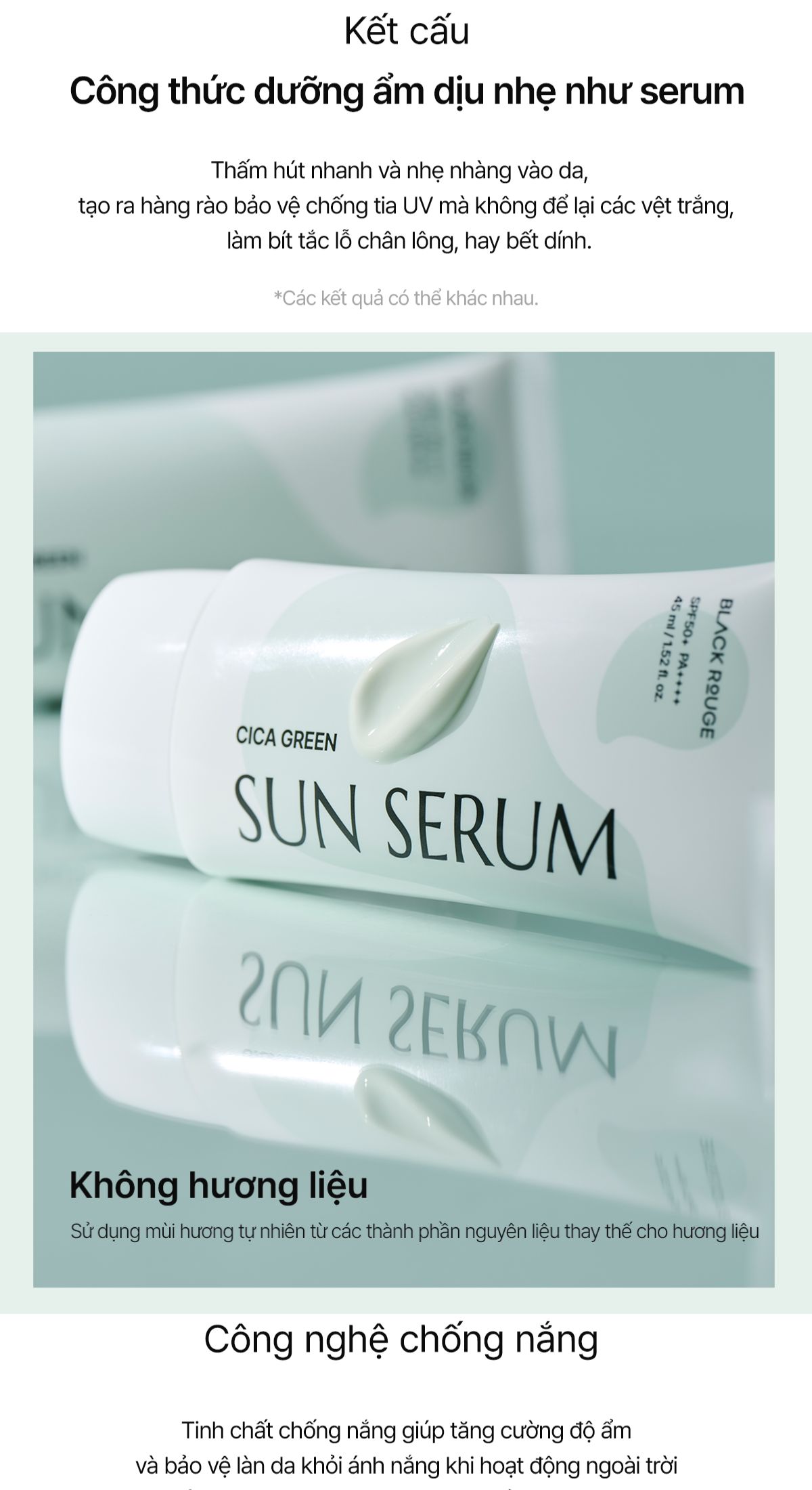 Mô tả Tinh Chất Chống Nắng Black Rouge Cica Green Sun Serum Hàn Quốc SPF50+ PA+++++ 3ml - 6