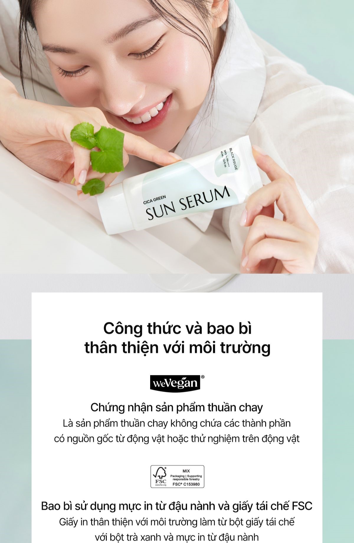 Mô tả Tinh Chất Chống Nắng Black Rouge Cica Green Sun Serum Hàn Quốc SPF50+ PA+++++ 3ml - 12