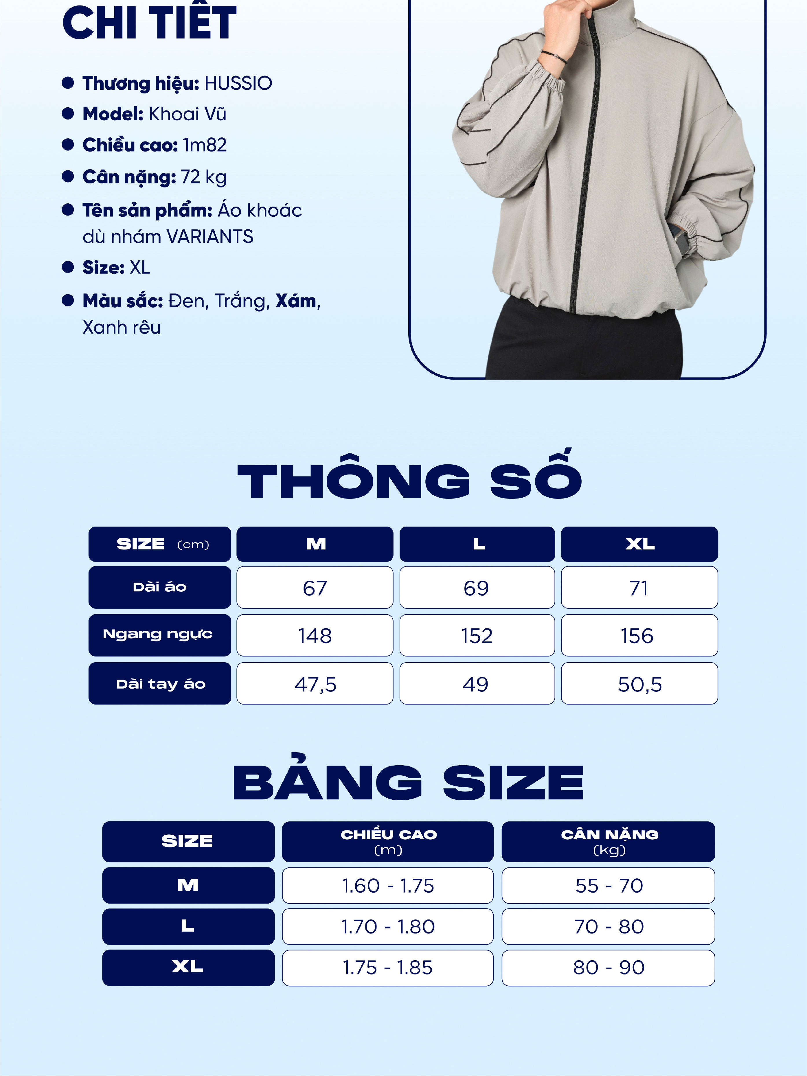 Mô tả Áo khoác nam VARIANTS vải dù nhám co giãn, trượt nước, form crop trẻ trung, năng động - HUSSIO - 8