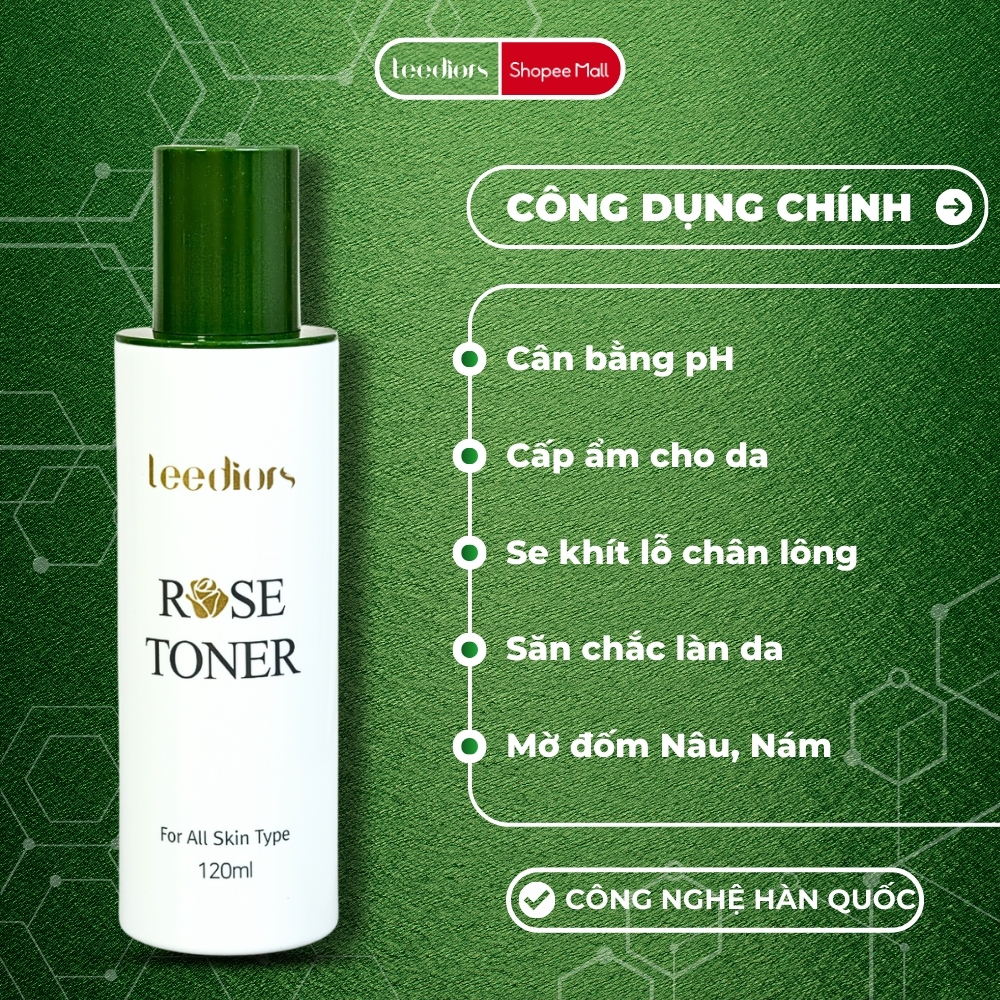 Mô tả Nước hoa hồng Hàn Quốc Leediors Rose Toner 120ml Cân bằng pH, Tăng cường Độ ẩm cho Da, Giúp Da Mịn màng - 1