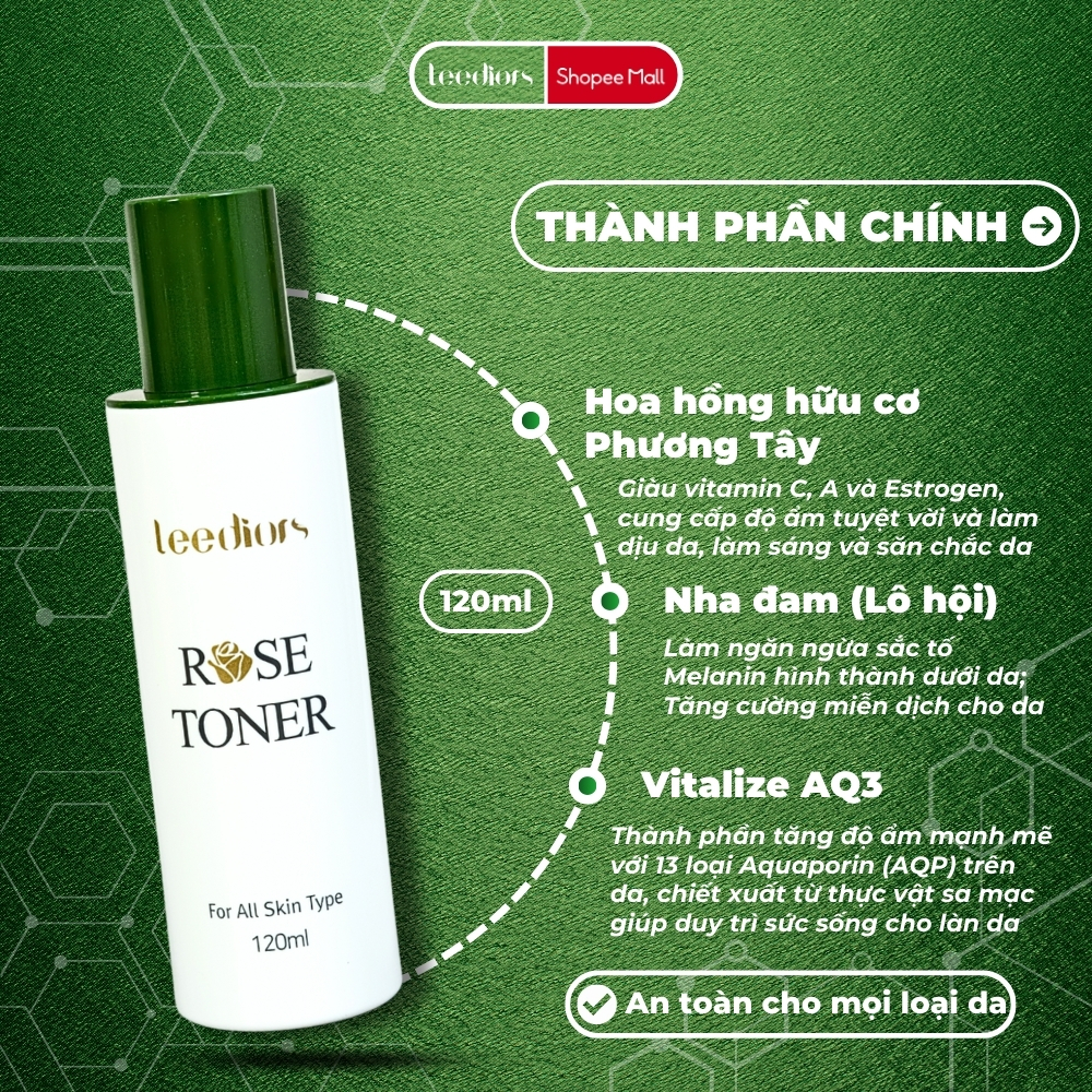 Mô tả Nước hoa hồng Hàn Quốc Leediors Rose Toner 120ml Cân bằng pH, Tăng cường Độ ẩm cho Da, Giúp Da Mịn màng - 2