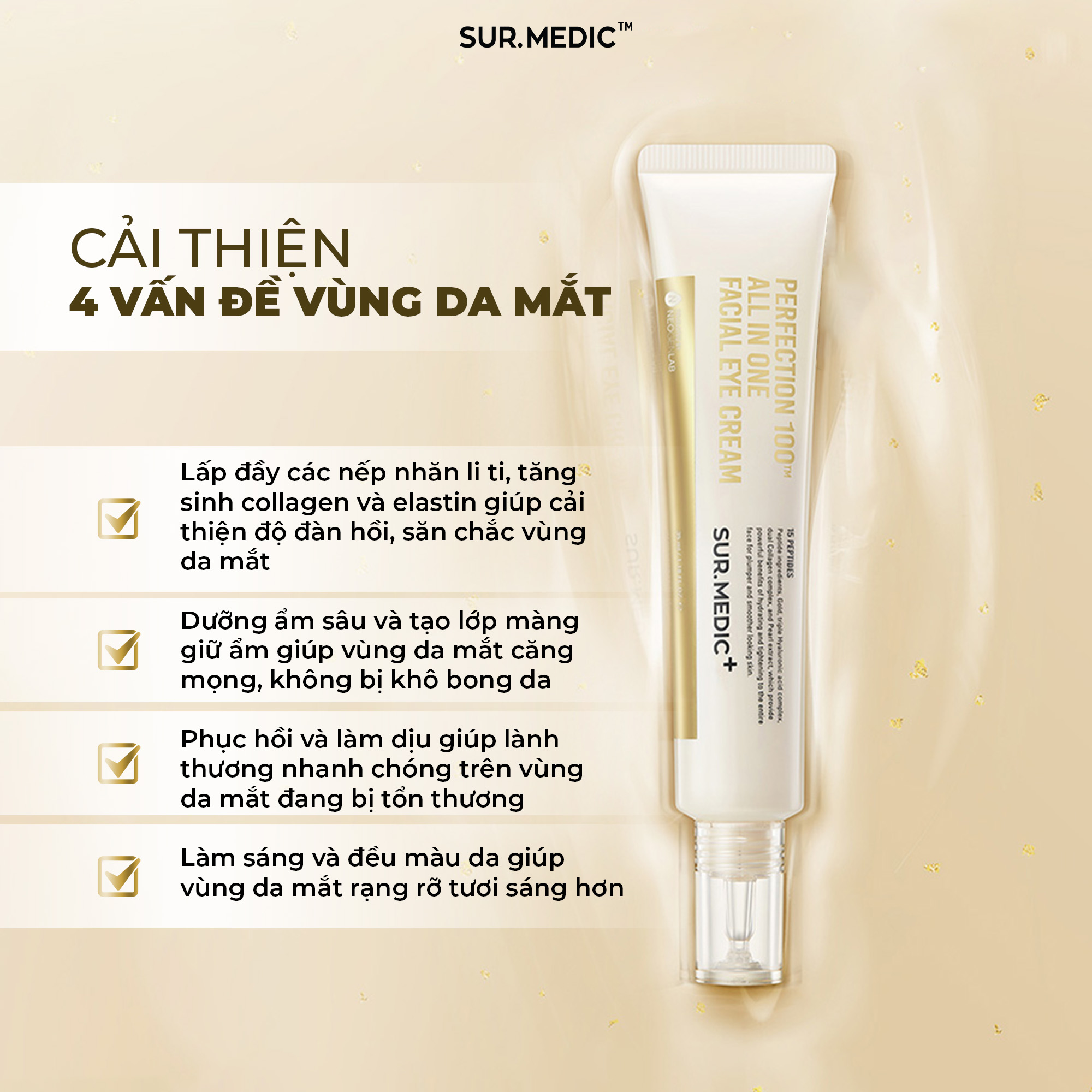 Mô tả Sample Kem Mắt Bọc Vàng Cải Thiện 4 Vấn đề Vùng Da Mắt SURMEDIC Perfection 100tm All In One Facial Eye Cream 1ml - 2