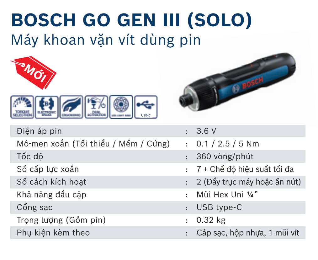 Mô tả Máy vặn vít pin Bosch Go 3 - 1