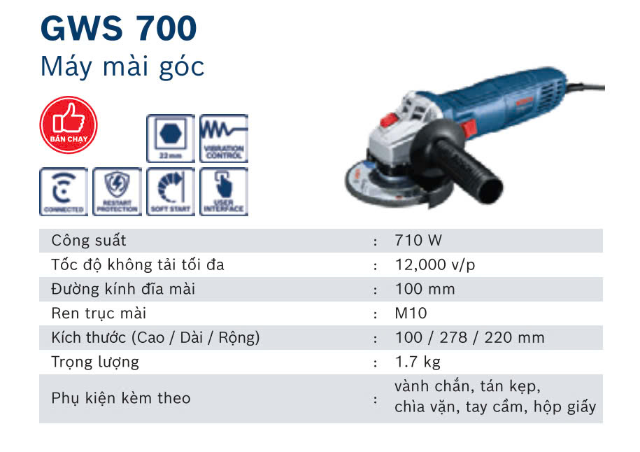 Mô tả Máy mài góc GWS 700 BOSCH công suất 710W - 1