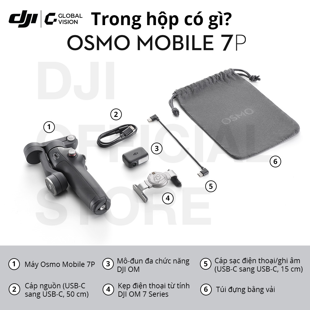 Mô tả Gimbal chống rung điện thoại DJI Osmo Mobile 7 theo dõi chủ thể, 7P có mô đun tích hợp đèn chiếu sáng (DJI OM 7 Series) - 7