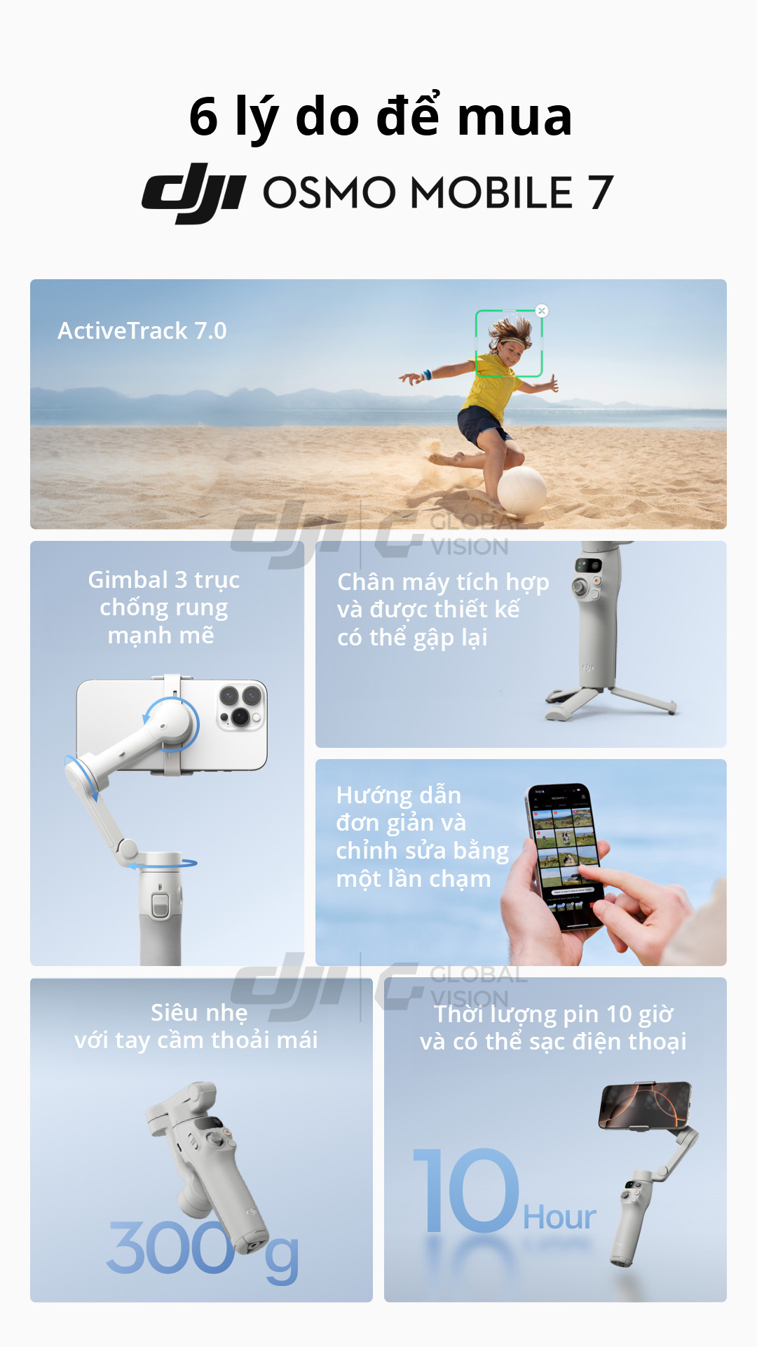Mô tả Gimbal chống rung điện thoại DJI Osmo Mobile 7 theo dõi chủ thể, 7P có mô đun tích hợp đèn chiếu sáng (DJI OM 7 Series) - 2