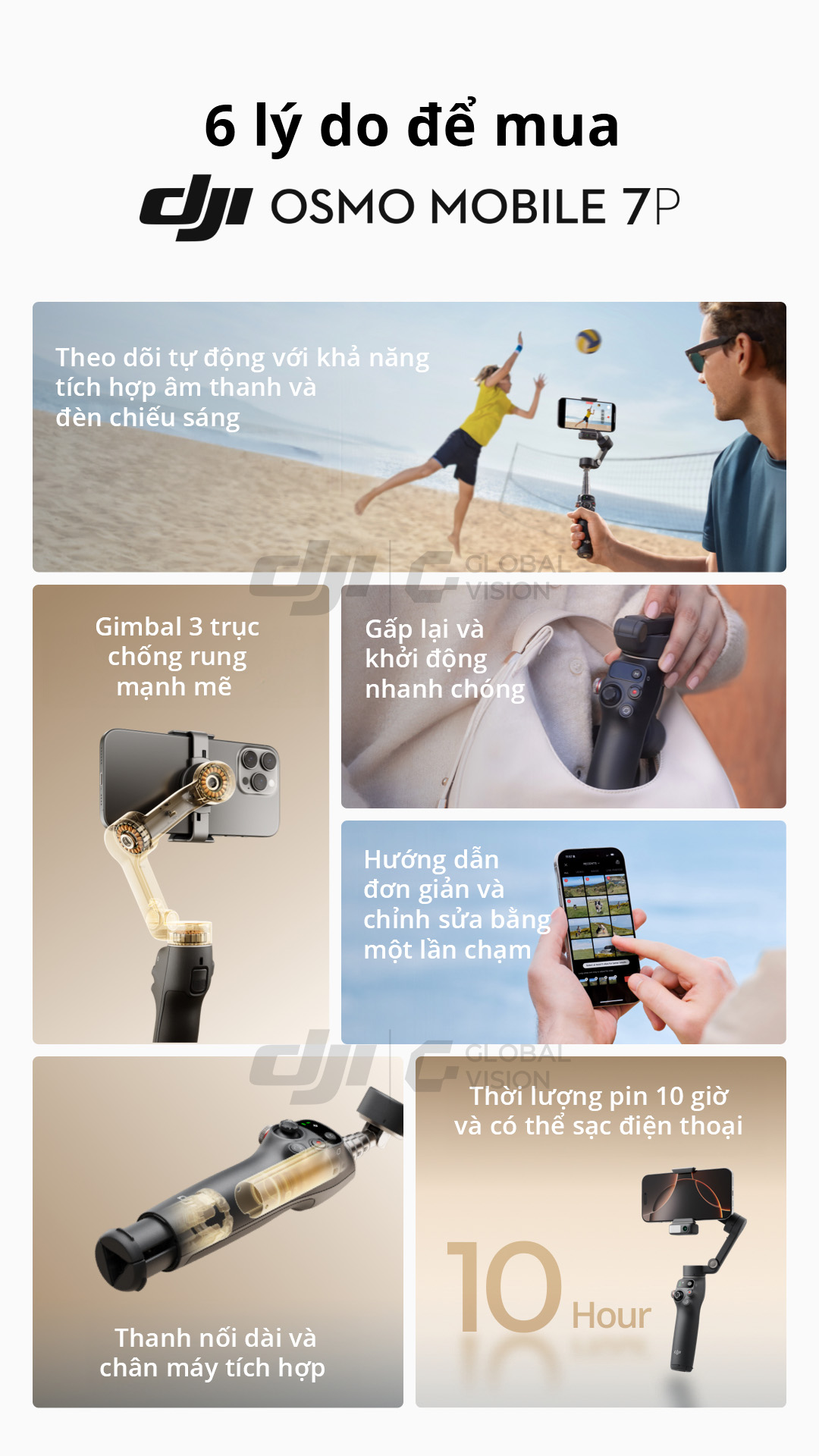 Mô tả Gimbal chống rung điện thoại DJI Osmo Mobile 7 theo dõi chủ thể, 7P có mô đun tích hợp đèn chiếu sáng (DJI OM 7 Series) - 3
