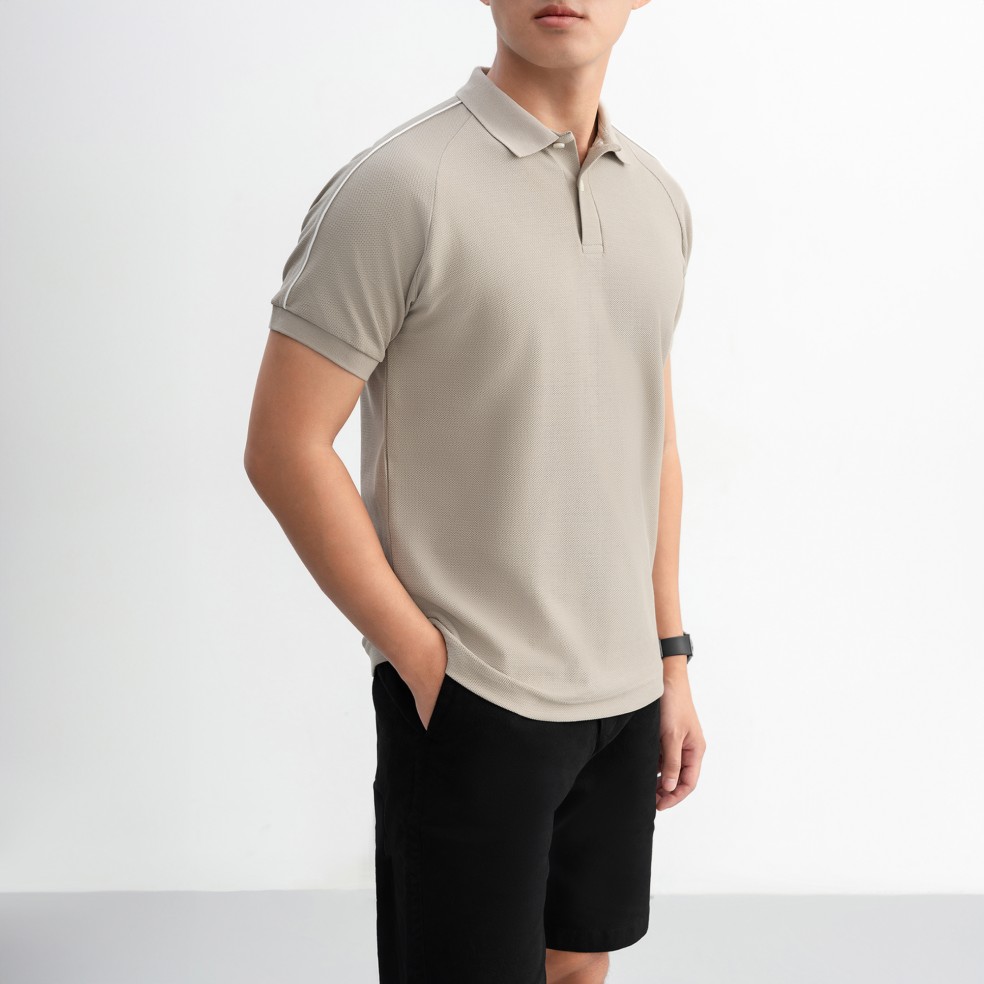 Mô tả Áo polo nam Beehive Raglan vải cotton tổ ong phối màu neutral thanh lịch LEEVUS APL333 - 3