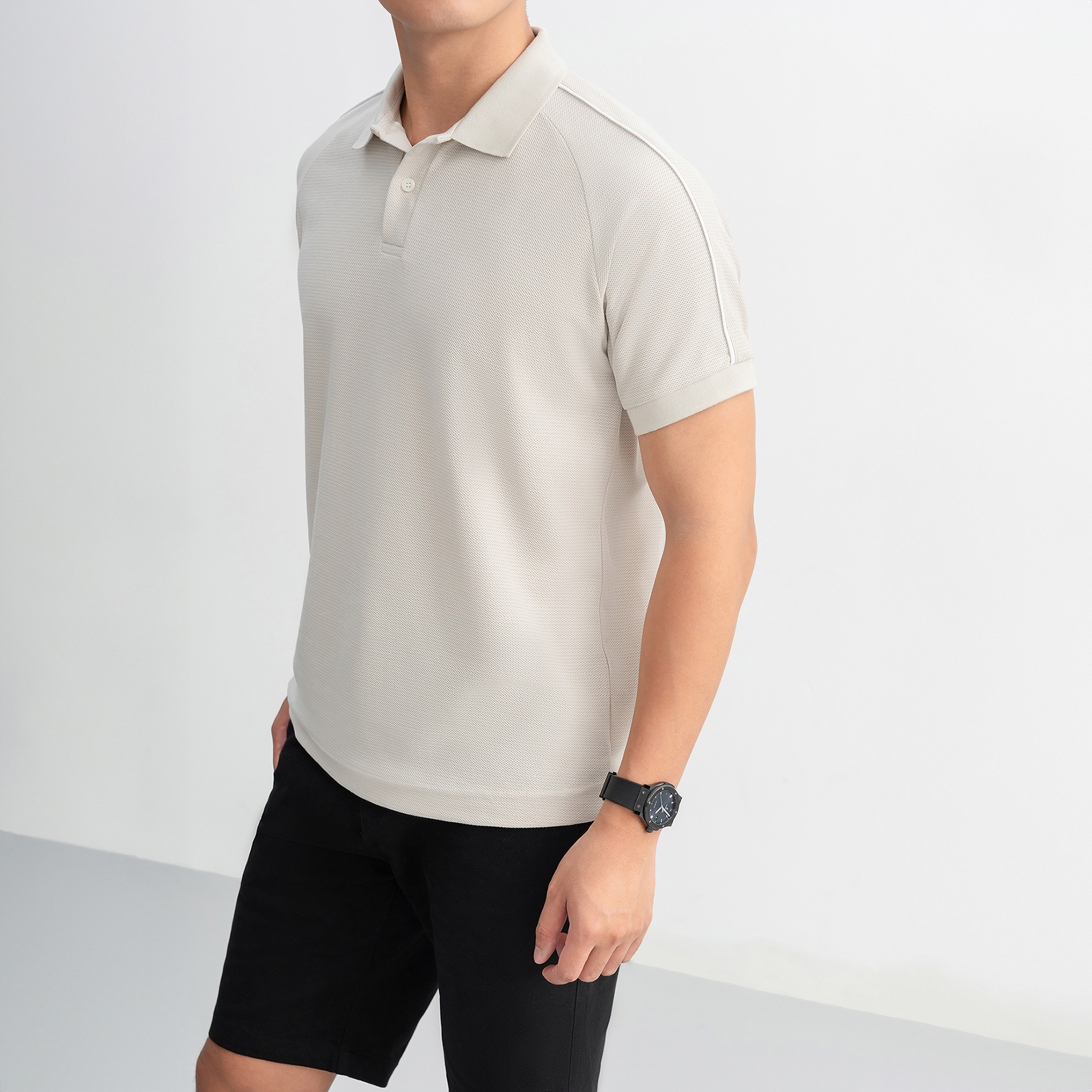 Mô tả Áo polo nam Beehive Raglan vải cotton tổ ong phối màu neutral thanh lịch LEEVUS APL333 - 4