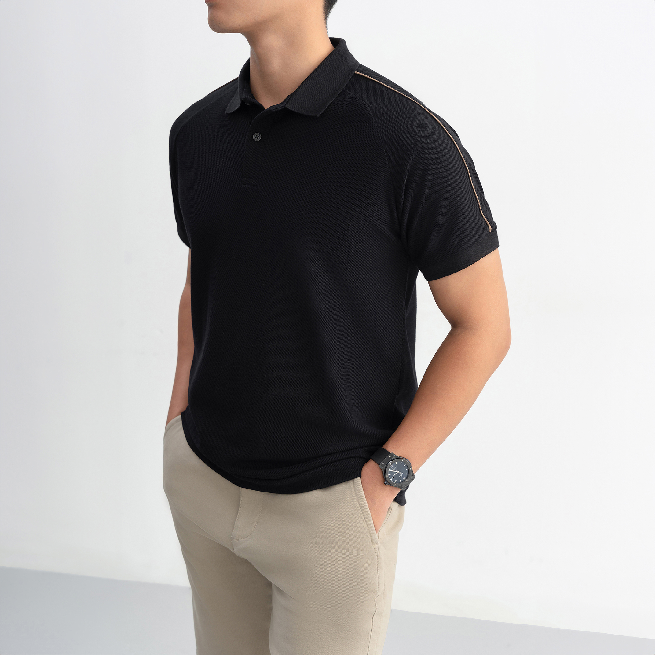 Mô tả Áo polo nam Beehive Raglan vải cotton tổ ong phối màu neutral thanh lịch LEEVUS APL333 - 5