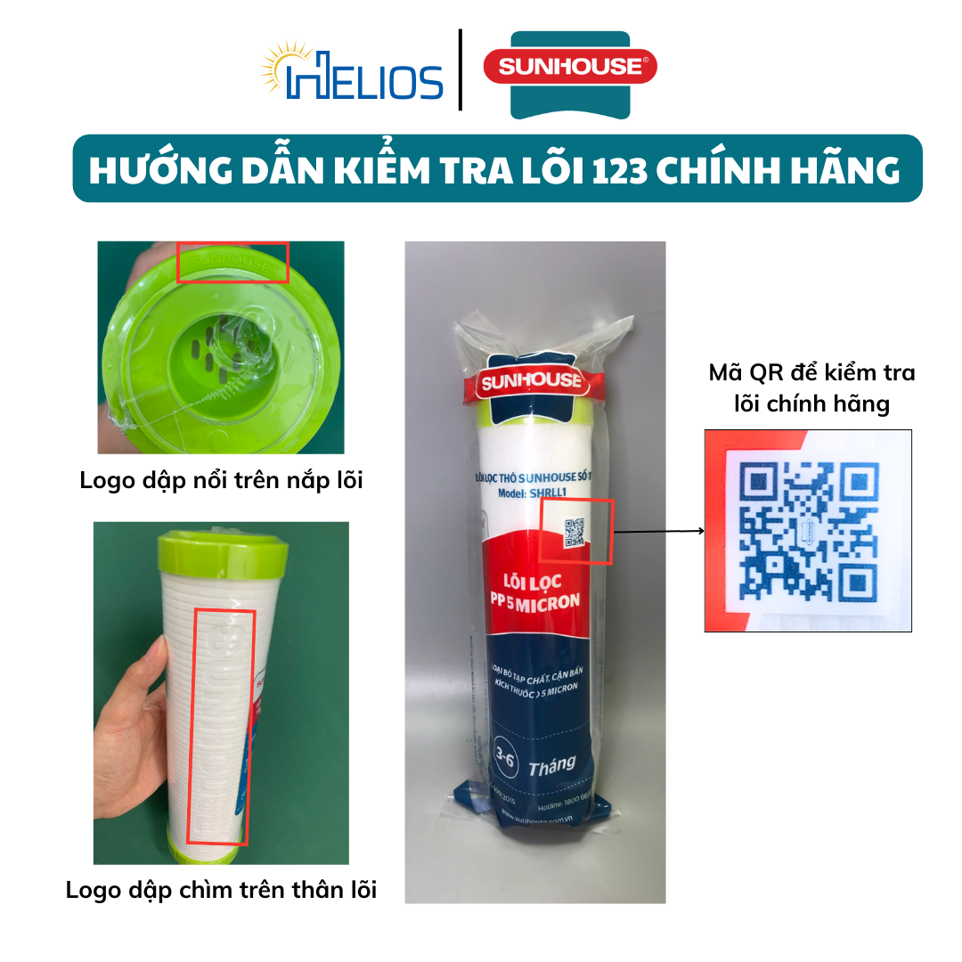 Mô tả Bộ 3 lõi lọc thô 123 Sunhouse dùng cho máy lọc nước RO có 3 cốc lọc 10inch - Hàng chính hãng - 2