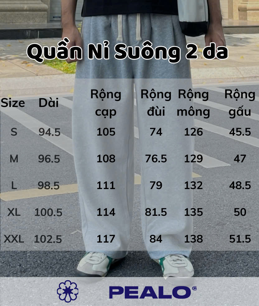 Mô tả Quần nỉ 2 da PEALO ống rộng chất liệu cao cấp - 1