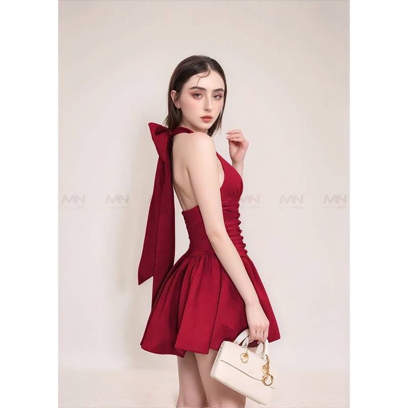 Mô tả Đầm dự tiệc MINA hở lưng dáng xoè ngắn chất Cotton trẻ trung màu đỏ đô MN303 - 4