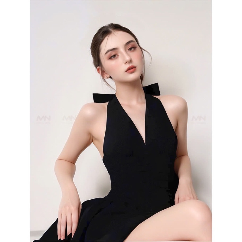 Mô tả Đầm dự tiệc MINA hở lưng dáng xoè ngắn quyến rũ chất Cotton màu đen MN303 - 2