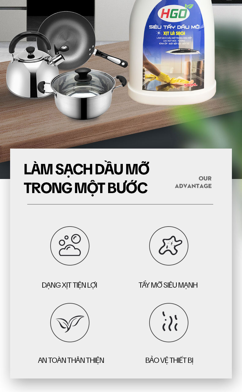 Tẩy sạch bếp ga với HGO