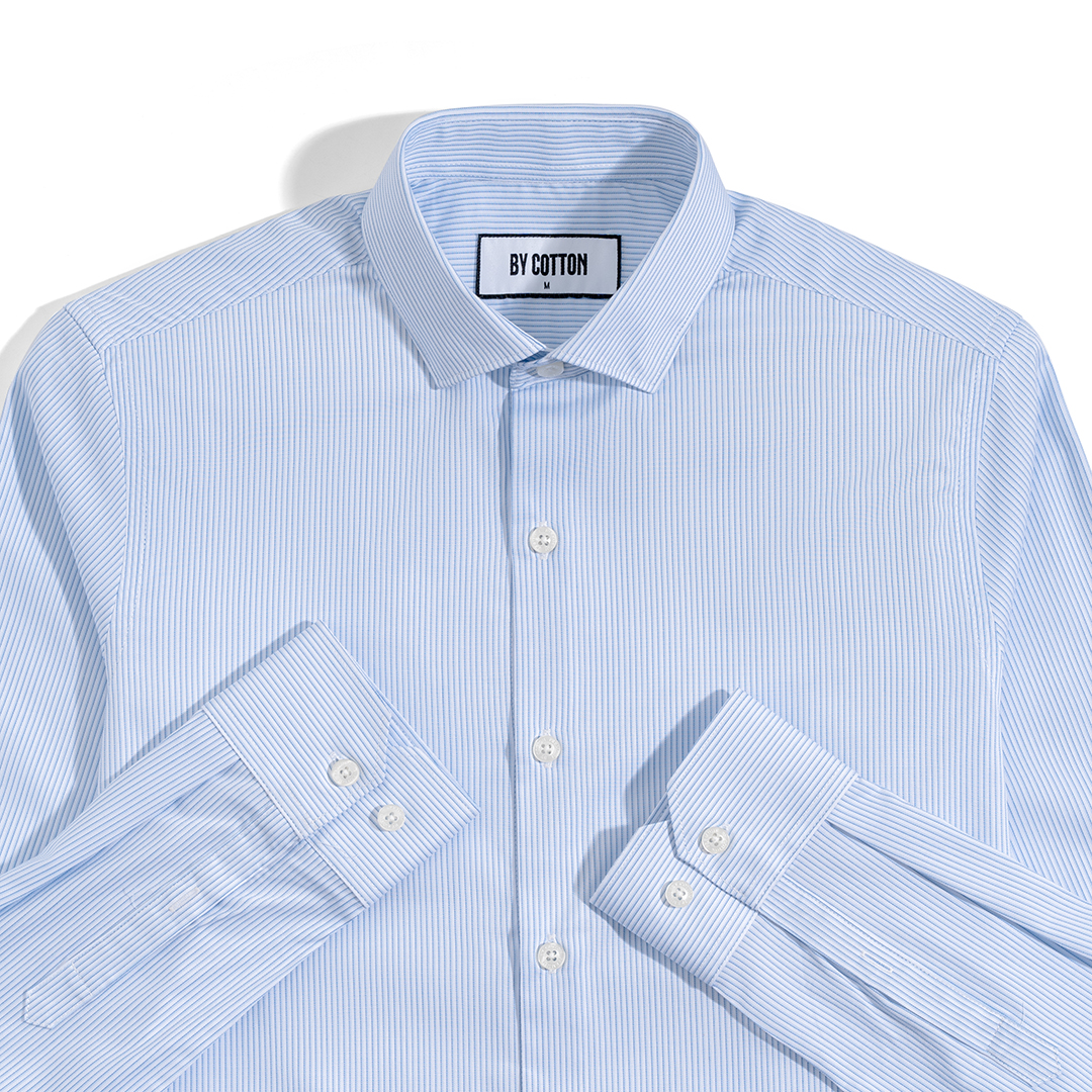 Mô tả Áo Sơ Mi Nam Dài Tay By Cotton Cao Cấp Sơ Mi Công Sở Nam Cotton Phối Sọc Nhuyễn Xanh & Gân Trắng - 2
