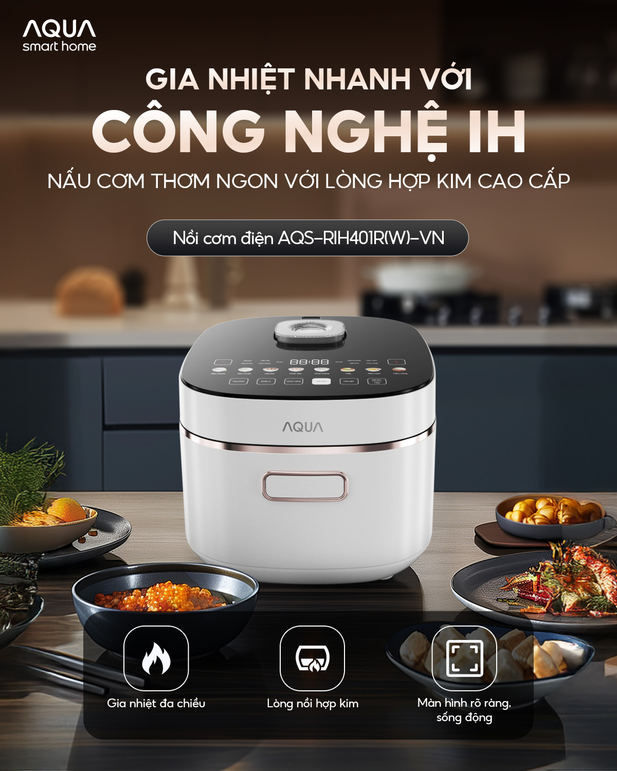 Mô tả Nồi cơm cao tần AQUA RIH401R 1.5L, điều khiển cảm ứng 8 chế độ nấu, hẹn giờ 24 tiếng - 1