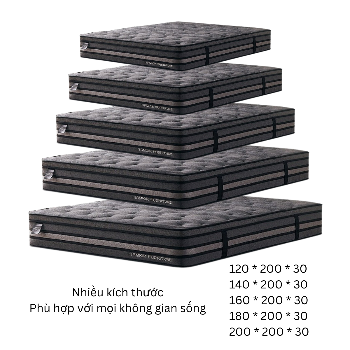 Các kích thước Nệm Lò Xo Samick Another Deep Eurotop