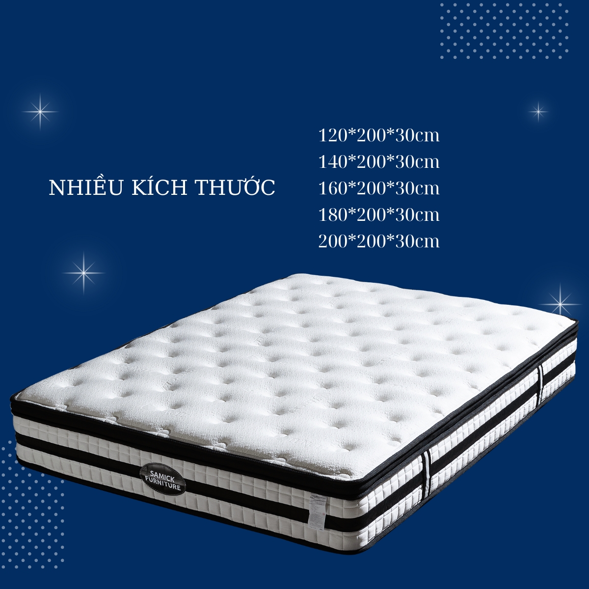 Các kích thước nệm Samick HighEnd Eurotop