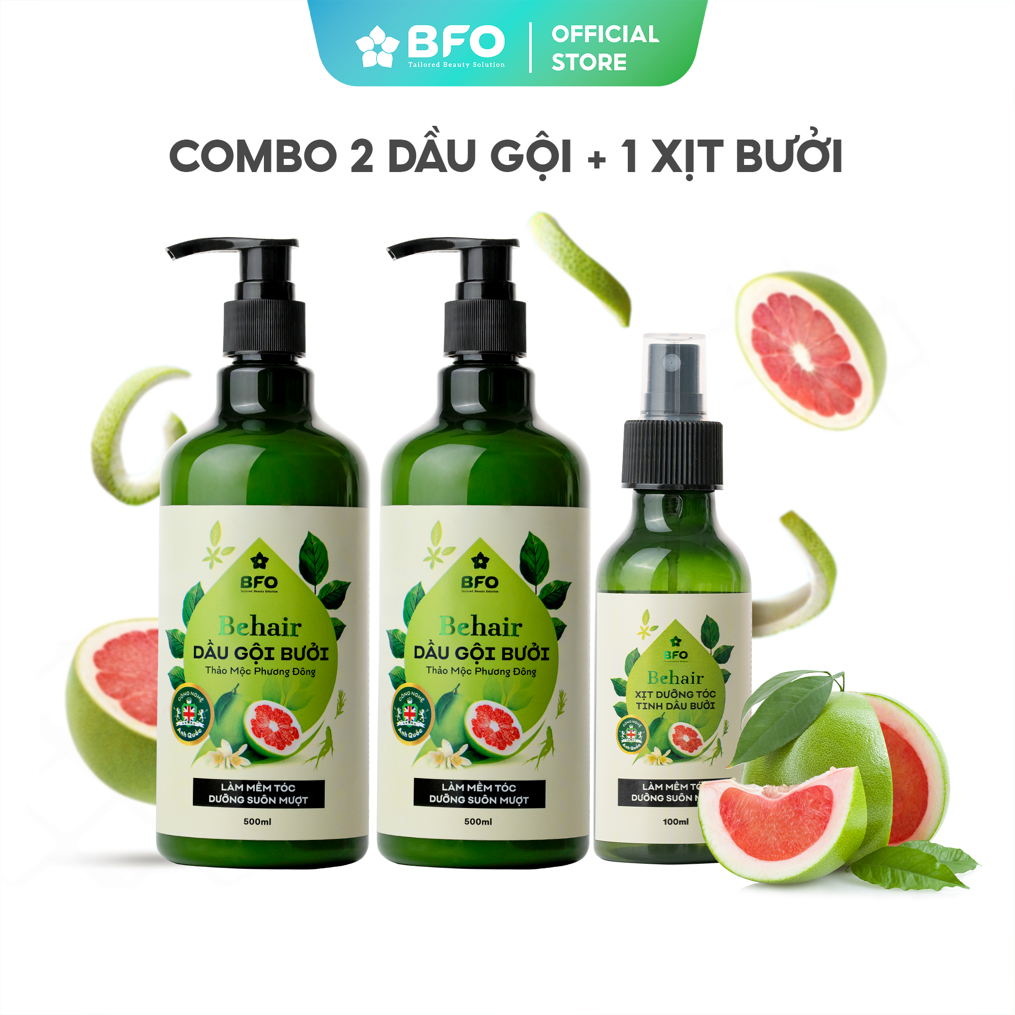 Mô tả Combo 2 Dầu Gội Tinh Dầu Bưởi Mọc Tóc Phục Hồi Tóc BFO Behair 500ml - 2