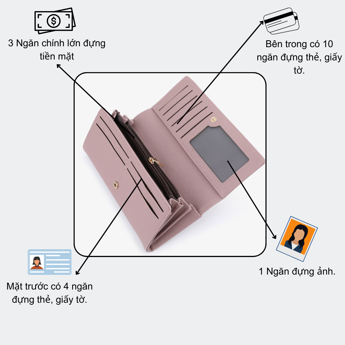 Mô tả Ví Nữ Dài Cầm Tay TAILIAN Ví Dài Nhiều Ngăn Đựng Tiền Da Cao Cấp Cực Đẹp TL90 - Tukado - 4