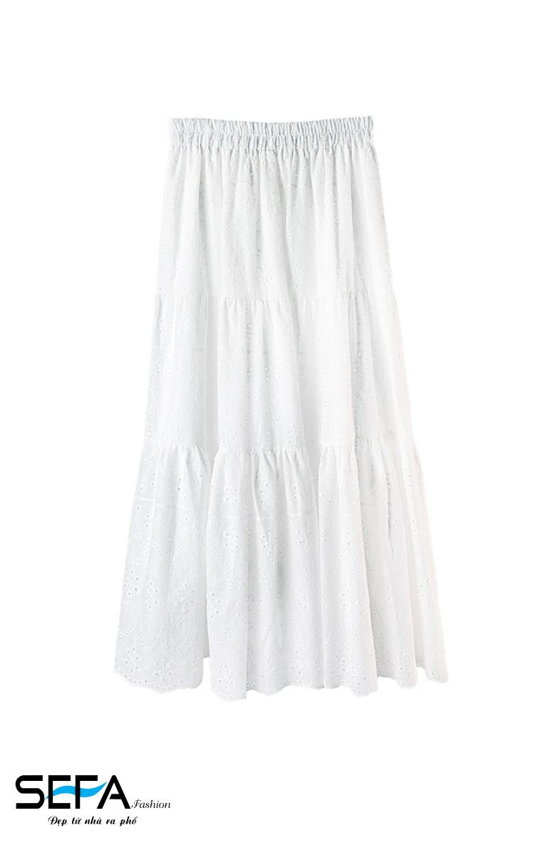 Mô tả Chân Váy SEFA Xòe Tầng Tiểu Thư Dài Màu Trắng Thô Ren Cotton Xốp Mềm Vintage Dành Cho Du Lịch, Đi Chơi, Trẻ Trung - 1