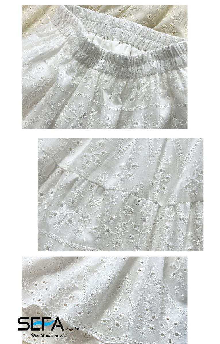 Mô tả Chân Váy SEFA Xòe Tầng Tiểu Thư Dài Màu Trắng Thô Ren Cotton Xốp Mềm Vintage Dành Cho Du Lịch, Đi Chơi, Trẻ Trung - 5