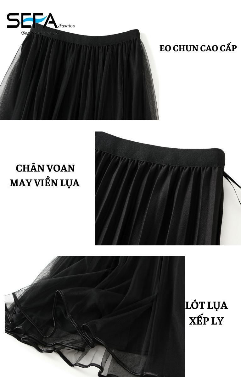 Mô tả Chân Váy SEFA xếp ly Xòe dáng Dài Lưới Bên Ngoài, lót lụa dập ly mềm chất liệu voan cao cấp có thể mặc 2 kiểu - 5