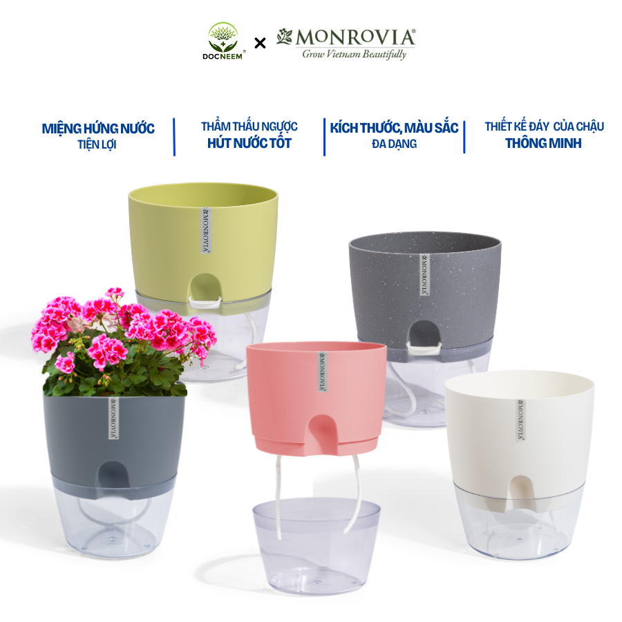 Mô tả Chậu trồng cây tự tưới Monrovia A7, chất liệu PP, trông cây cảnh, hoa, decor nhà, bàn làm việc - 1
