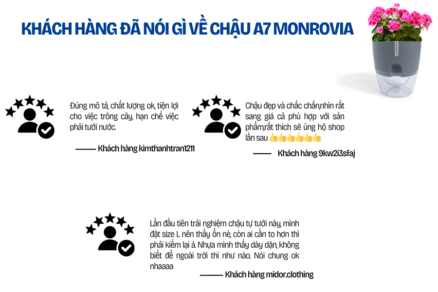 Đánh giá chậu tự tưới Monrovia A7 từ khách hàng 1