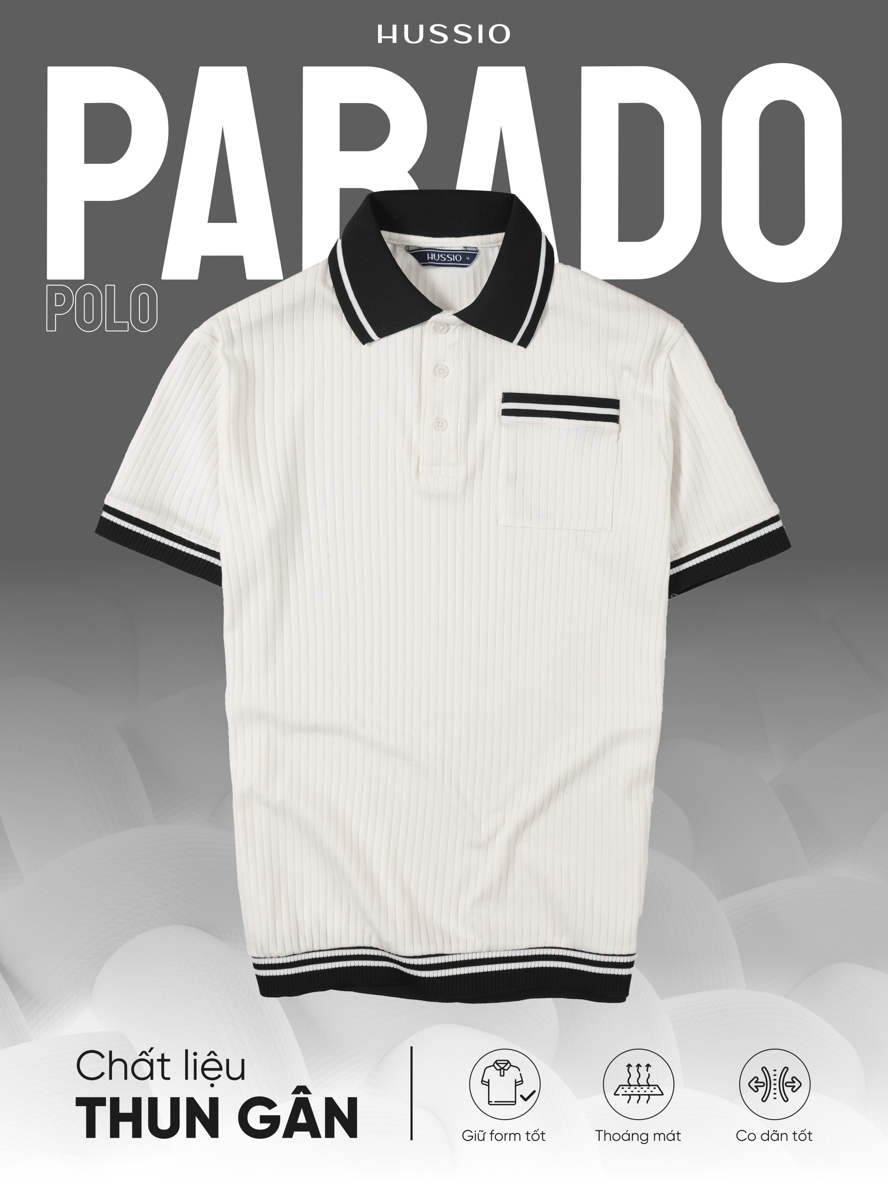 Mô tả Áo polo nam PARADO vải thun gân thoáng mát, co dãn tốt, tôn dáng, che khuyết điểm - HUSSIO - 1